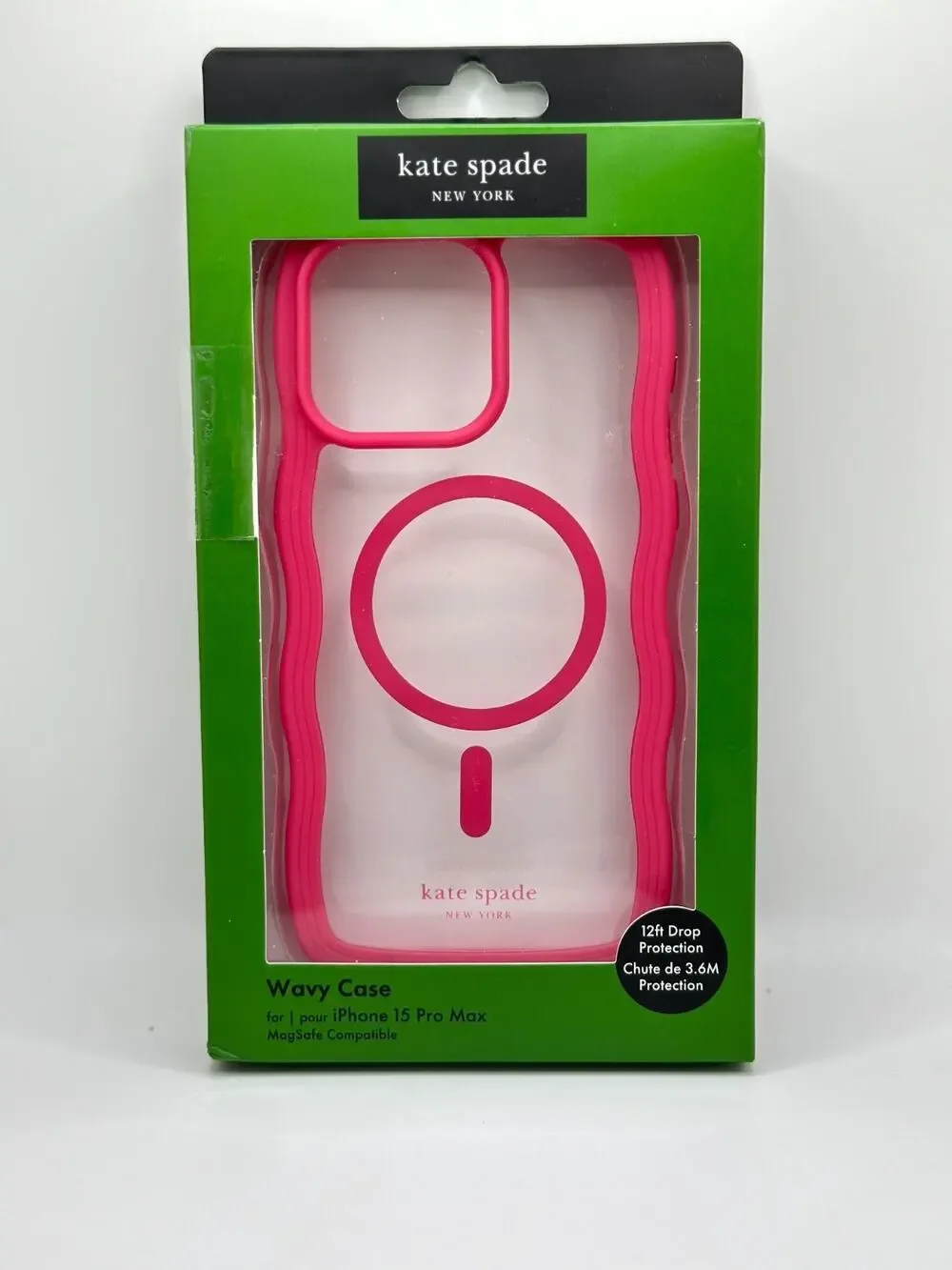 KATE SPADE Protective Case Magsafe For IPHONE 15 pro Max Wavy Pink Clear New